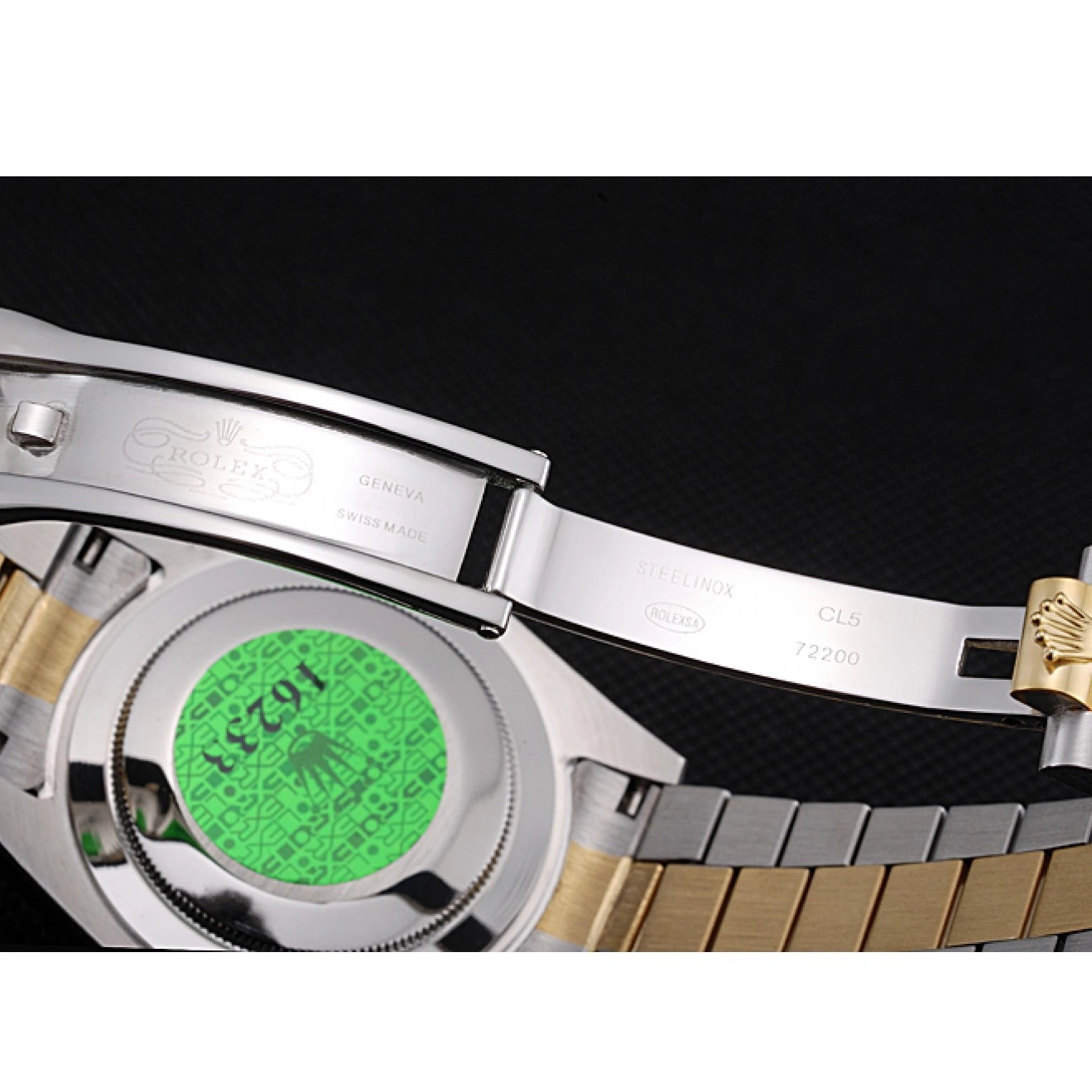 Aaa fake watches Gold Tone Rolex Plated Steel Stainless Day-Date Dial 18k Two Gold 0806